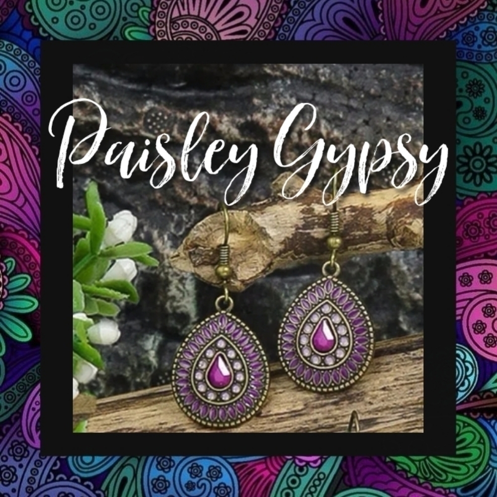 BEAUTIFUL BOHO DANGLING EARRINGS WITH ENAMEL DESIGN-1 Pair Photo #1